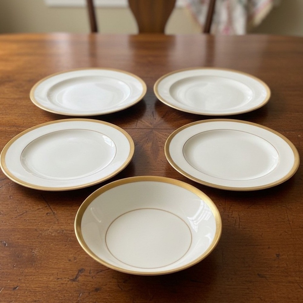 Set of 5 Johnson Brothers Pareek Luncheon Bread Plates Berry Bowl Gold Rimmed *